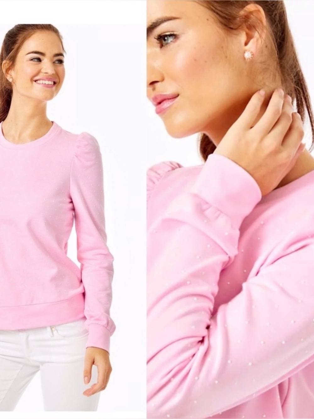 LILLY PULITZER JANSEN PEARL BARBIECORE PUFF SWEATSHIRT SZ: XS